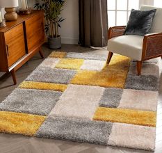 Modern gold Geometric Hall Rug